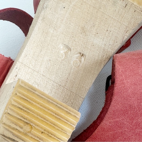 Nina Z Swedish Sandal Clog Heels Red Size 36 Woven Leather Wood Sweden - Picture 7 of 12